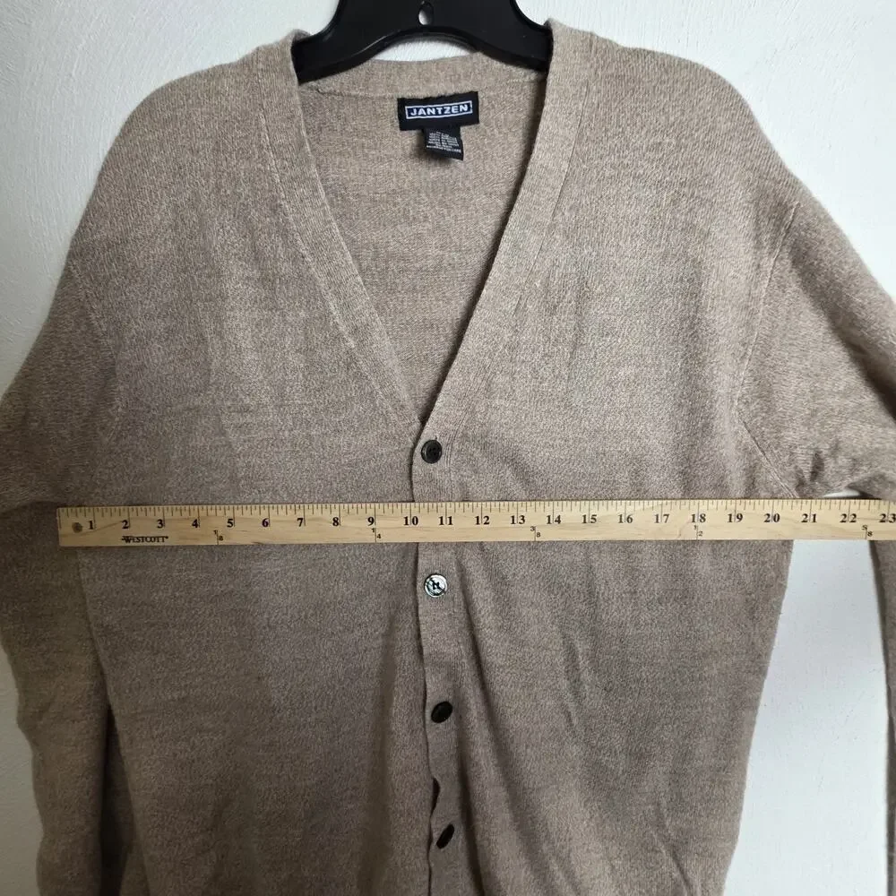 Vtg Jantzen Men's Beige V-Neck Button Front Knit Acrylic Cardigan Sweater M